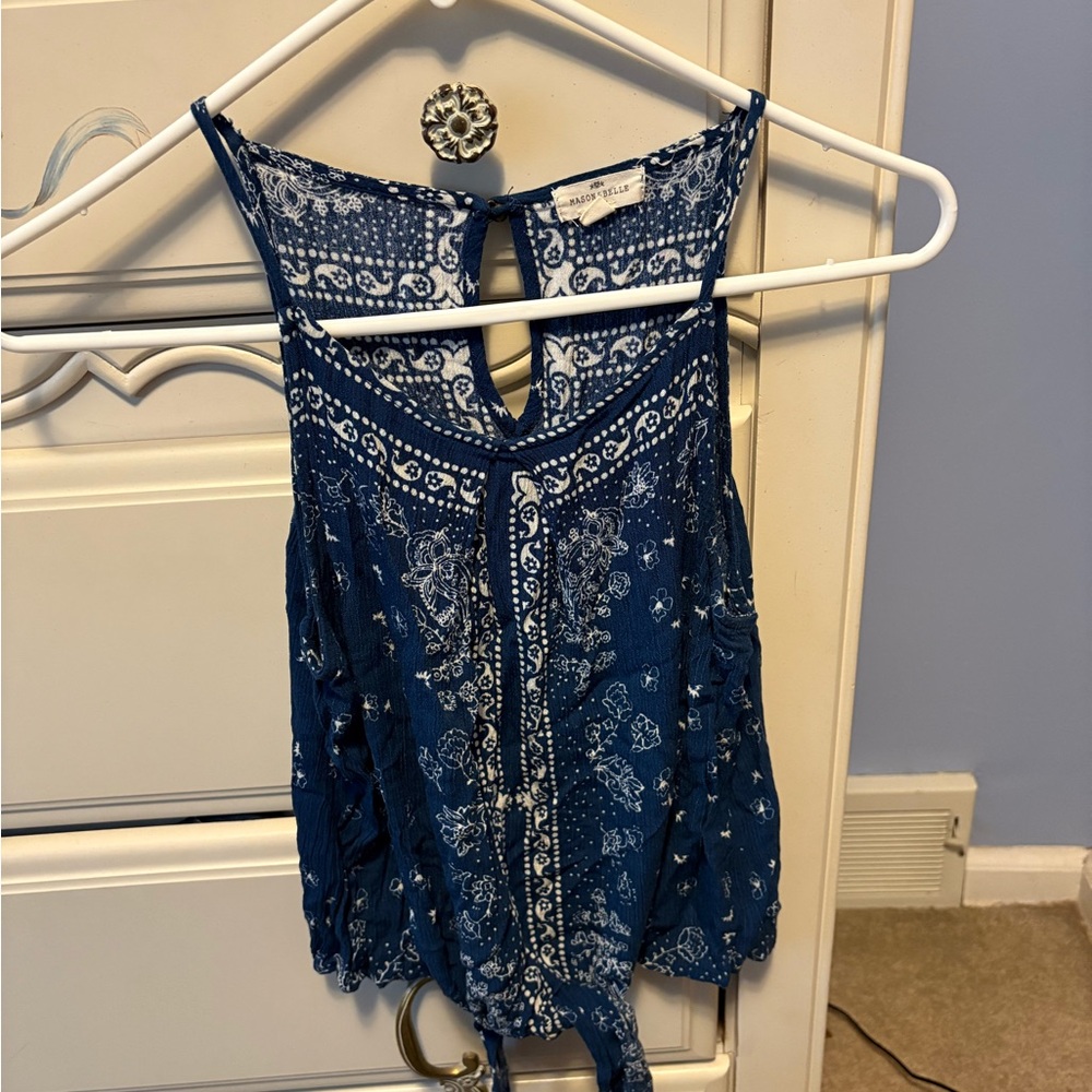 American Eagle Outfitters Blue Tie Front Tank Top